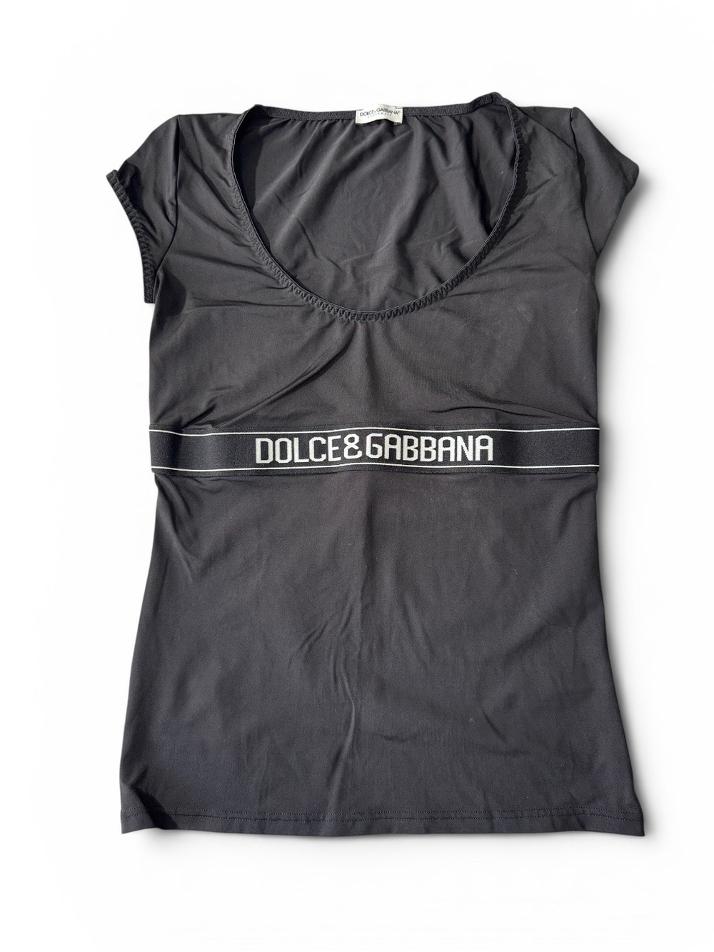 Dolce & Gabbana women’s S Small black Y2K nylon spell out top EUC